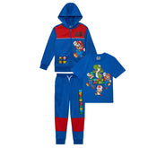 Nintendo Super Mario Boys 3-Piece Set, Super Mario Zip-Up Hoodie, T-shirt, & Pants 3-Pack Bundle Set for Boys (Blue, Size 4)